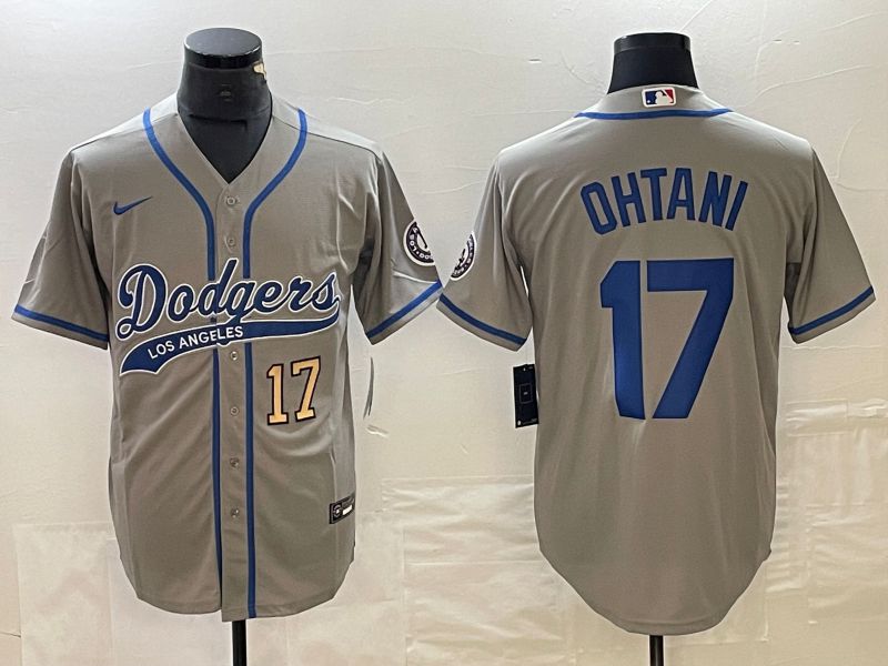 Men Los Angeles Dodgers 17 Ohtani Grey Nike Game MLB Jersey style 8